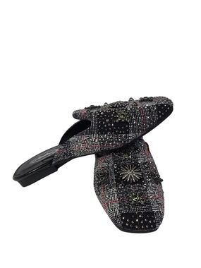 Catalina Black Tweed Embellished Backless Mules. Size 5.5